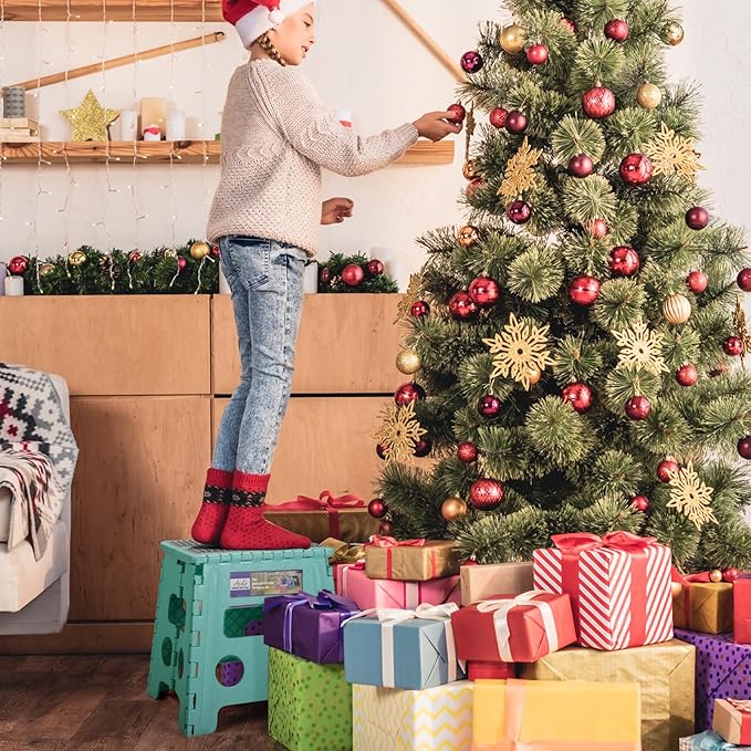 ACKO 10pack Folding Step Stool 13 Inch Stool Heavy Duty Plastic Foldable Step Stools for Kids, Stepping Stool with Handle, Folding Stool Suitable for Kitchen Hold Up to 300 LB (Teal)