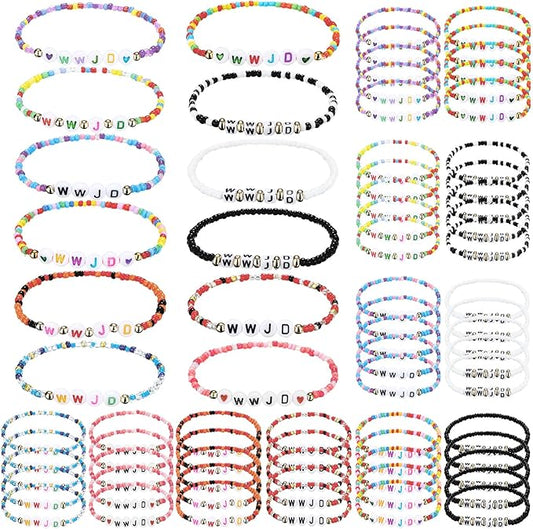 72 Pcs WWJD Bracelets Jesus You Christian Bracelets Bulk, Beaded Friendship Bracelet for Women Colorful Religious Bracelets Inspirational Reminder Jewelry Gift(WWJD)
