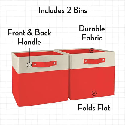 RiverRidge Kids storage bins 2 Pack Cube Storage Organizer with Handles - 10.5 Inch Two-Tone Polyester Canvas closet organizers and storage for Toys, Shoes & More - Fits RiverRidge Cabinets