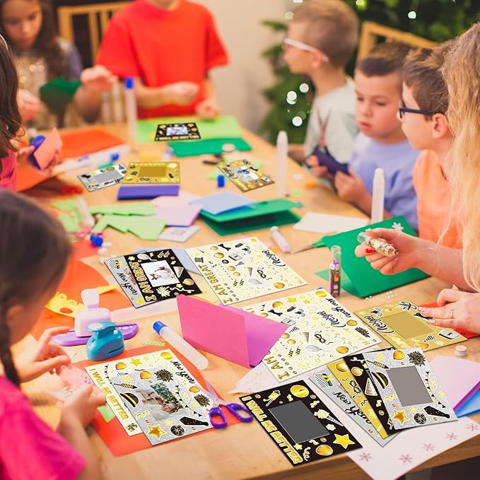 chiazllta 30 Packs Happy New Year Craft Kits for Kids, 2024 New Year Picture Frame DIY Craft Art New Year Party Favor Decor Home Classroom Game Activities