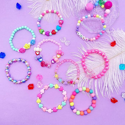 9 PCS Cute Kids Bracelets for Girls Pink LOVE Beaded Bracelets Little Girls Costume Jewelry Princess Party Favors Pretend Play Birthday Easter Christmas Valentines Toddler Jewelry