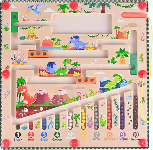 Magnetic Color and Number Maze, Montessori Toys for 3+ Year Old, Wooden Puzzle Board, Educational Matching Toy for Boys and Girls