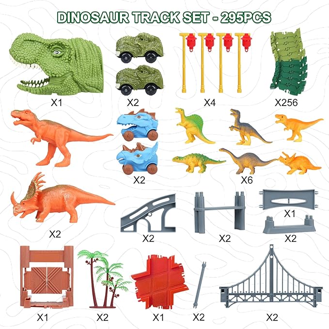 Dinosaur Track Toys for Kids - Best Birthday Gifts for 3 4 5 6 7 Year Old Boys, Flexible Race Car Track Set with Light & Sound, Create a Dino World Adventure