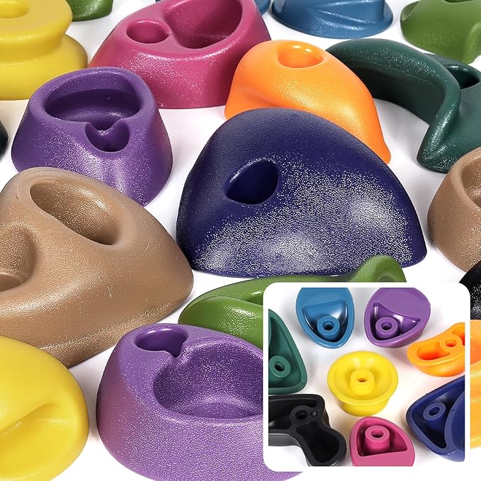 TOPNEW 32PCS Rock Climbing Holds with Mounting Hardware - Climbing Rocks for Indoor/Outdoor Kids Adults Rock Wall, Play Set & Climbing Gym, Dark Color