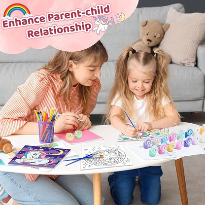 6 Pack Unicorn Paint by Numbers for Kids - Glow in The Dark Predrawn Canvas, Arts and Crafts with 50 Paints,12 Brushes 2 Easels, DIY Acrylic Oil Painting Kits for Boys Girls Beginners, Home Wall Decor