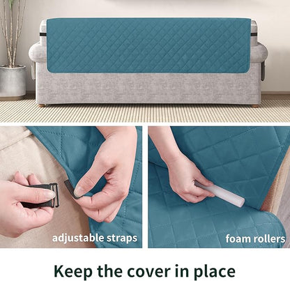 CHUN YI Oversized Couch Cover, Water Resistant Sofa Cover Slipcover for 4 Cushion Sofa, Washable with Adjustable Strap Storage Pocket for Living Room Dog Pet (Oversized Sofa, Blue)