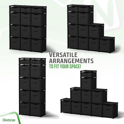 Cube Storage Organizer with Storage Bins Included - The Perfect Closet Organizers and Storage Solution. Includes 12 Storage Cubes, Great For Toy Storage, Closet Storage, Clothes Storage (Black)