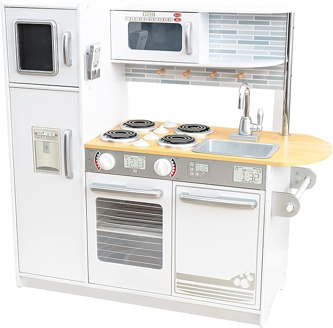 KidKraft Uptown White Wooden Play Kitchen with Play Phone, Chalkboard & Towel Rack, Gift for Ages 3+
