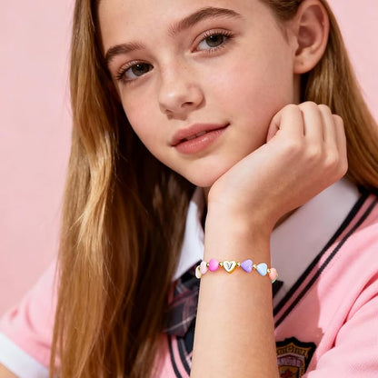 Mothers Day Gifts for Young WomenTeen Girls Kids, Initial Heart Bracelets for Little Girls Bulk, Cute Preppy Letter A-Z Charm Bracelet, Colorful Personalized 3-18 Year Old Birthday Gifts for Mom, Ganddaughter, Sisters, Toddler
