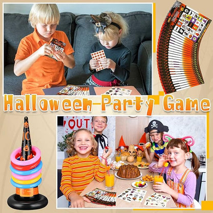 Libima Halloween Party Games Set Includes Pumpkin Bean Bag Toss Games Inflatable Spiders Witch Hat Toss Game Halloween Eyeball Spoon Relay Race Game Bingo Game for Kids Adults, 4 types