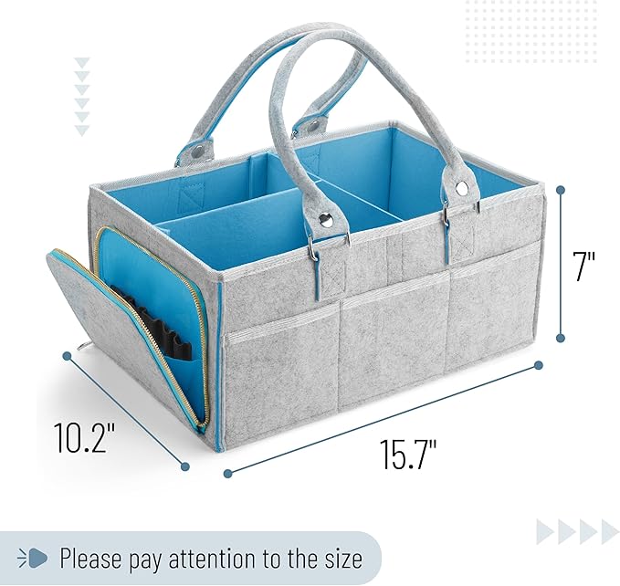 Mr. Pen- Baby Diaper Caddy Organizer, Gray, Blue Inside, Nursery Storage Bin and Car Organizer for Diapers and Baby Wipes