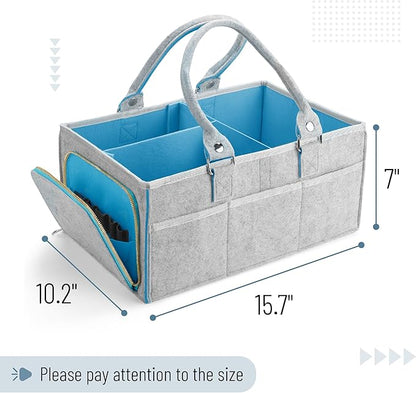 Mr. Pen- Baby Diaper Caddy Organizer, Gray, Blue Inside, Nursery Storage Bin and Car Organizer for Diapers and Baby Wipes