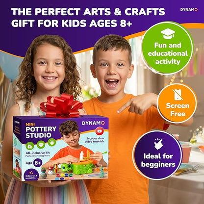 Precision Mini Pottery Wheel for Kids - Complete DIY Pottery Studio Kit with High Power Motor & Air Dry Clay - Create 12 Miniature Projects - Great for Kids Ages 8-12, Engineered for Perfect Creations