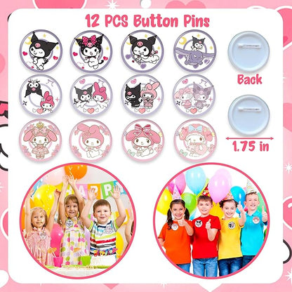 Kawaii Birthday Party Decorations, Kawaii Birthday Party Supplies Include 12 Key Chains, 12 Bracelets, 12 Button Pins, 50 Stickers, Kawaii Party Favors for Girls