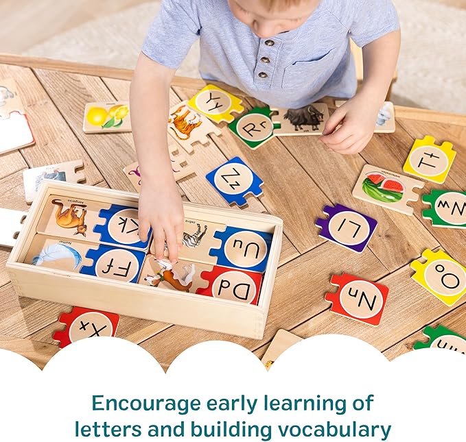 Melissa & Doug Self-Correcting Alphabet Wooden Puzzles with Storage Box (52 pcs) ABC Puzzles, Wooden Alphabet Puzzle for Kids Ages 4+