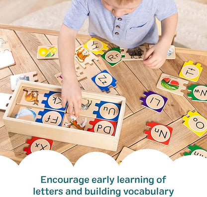Melissa & Doug Self-Correcting Alphabet Wooden Puzzles with Storage Box (52 pcs) ABC Puzzles, Wooden Alphabet Puzzle for Kids Ages 4+