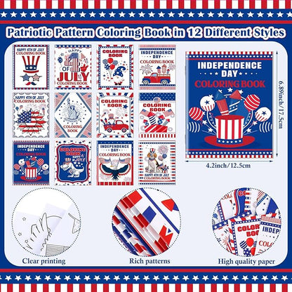 Fulmoon 48 Pcs 4th of July Coloring Books School Activity Supplies Art Creativity Assorted Independence Day Memorial Day Party Favors, DIY Patriotic Color Booklets Gifts for Boys and Girls