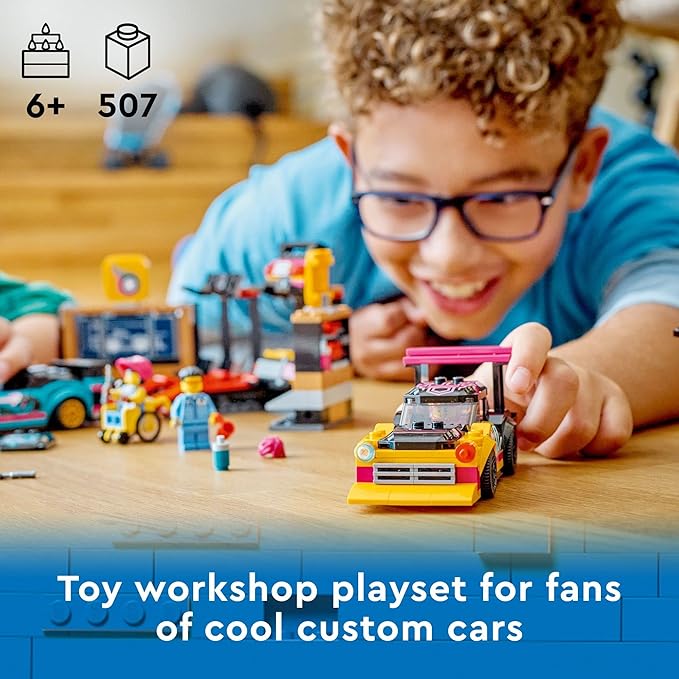 LEGO City Custom Car Garage 60389, Toy Garage Building Set with 2 Customizable Cars and Car Accessories, Pretend Play Mechanic Toy with 4 Minifigures, Gift Idea for Christmas for 6 Year Old Kids