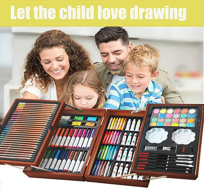 KINSPORY Art Supplies, 139 Pack Painting Drawing Art Kit with 2 Sketch Pads, Deluxe Double Layers Art Set Crafts, Colored Pencils, Oil Pastels, Watercolor Paints, Gift for Artists Kids (Brown)