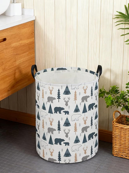 ESSME Kids Laundry Basket,Bear Hamper Collapsible Canvas Waterproof Storage Bin forBoys, Woodland Hamper,Gift Baskets(Bear)