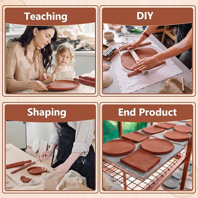 Sasylvia 10 Pcs Pottery Rolling Pin Guides Wood Teaching Rolling Mud Stick Guide Set Polymer Clay Depth Guide Pottery Tools Clay Mudboard Tools (5 Size,Reddish Brown)