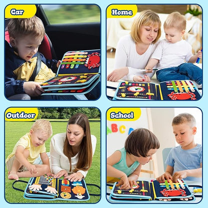 Toddler Busy Board Book Montessori Toys,Sensory Book Educational Activities for Learning Fine Motor Skills, Quiet Travel Essentials for Airplane & Car, Birthday Gift for Boys Girls Toddlers