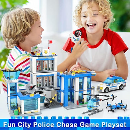 City Police Station Building Blocks Sets, City Police Prison Kits with Police Car, Helicopter Motorcycle, Trailer and Drone, Toy Building Kit Gift for Kids Boys Ages 6-12 (1001 Pieces)