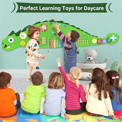 Activity Wall Panels for Kids: Dinosaur Sensory Wall Board for 3+ Years with 10 Activities - Wooden Decor for Toddler Playrooms Bedrooms Daycares