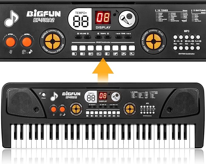 Kids Keyboard Piano, 61 Keys Electric Piano Keyboard for Kids with Microphone MP3 Function Led Display Educational Musical Toys Birthday Xmas Gifts for Toddlers Boys Girls Ages 3 5 7 9 12
