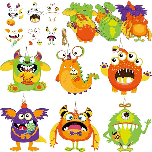 party greeting 24 PCS Halloween Craft Kits DIY Monster Craft for Kids, Make Your Own Monster Set, Monster Paper Decorative Kit for Home Class Game Activities