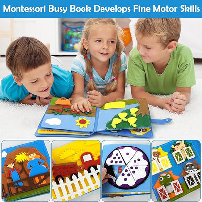 Montessori Busy Book , Felt Quiet Book for Baby, Preschool Early Learning Educational Toys for Kids Age 3 4 5 6 Years, Develops Fine Motor Skills,Toddlers Activities Toy for Airplane Car Travel