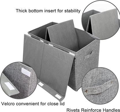popoly Large Toy Box Storage with Lid, Collapsible Sturdy Toy Chest Storage Bin Box with Rivets Handles for Kids, Boys, Girls, Nursery, Playroom, Living Room, Bedroom, 25"x 13" x 16" (Linen Gray)