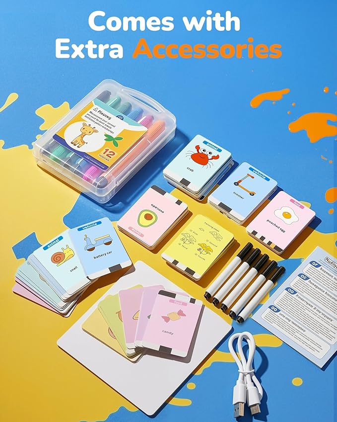 Drawing Robot for Kids, Rechargeable 4-in-1 Draw/Learn/Spell/Music Interactive Educational Robot Drawing Machine with 100 Cards & 12 Color Pens, Learning Toys for 3-8 Year Old Boys Girls Birthday Xmas