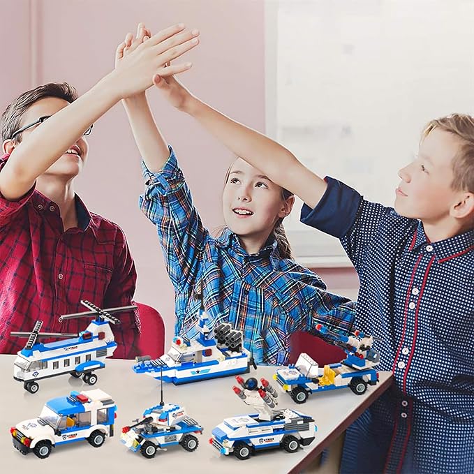 EP EXERCISE N PLAY 1169 Pieces Police Ship Building Blocks Kit with Cop Car Helicopter Patrol Boat for Boys and Girls Age 6-12
