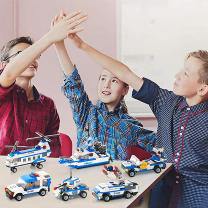 EP EXERCISE N PLAY 1169 Pieces Police Ship Building Blocks Kit with Cop Car Helicopter Patrol Boat for Boys and Girls Age 6-12
