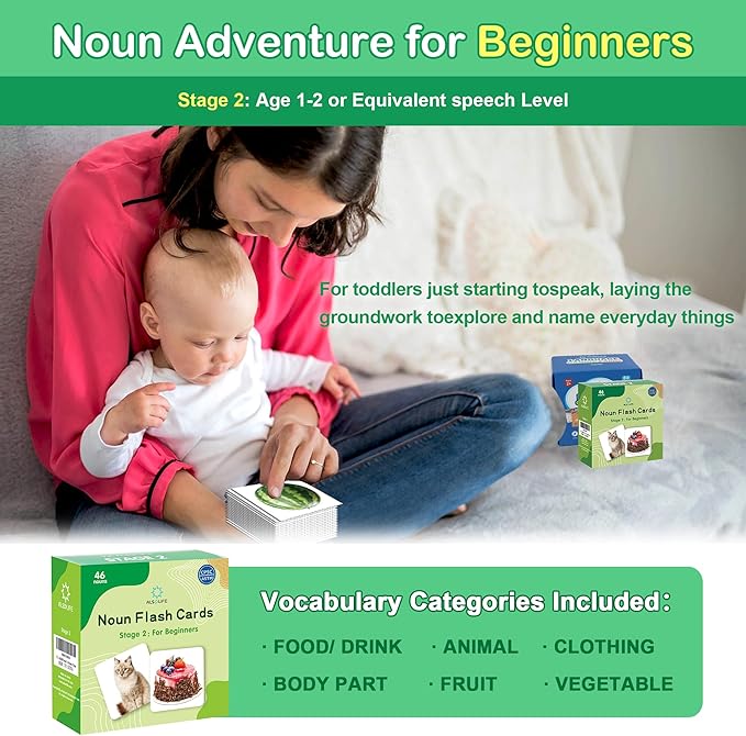 Noun Flash Cards for Toddlers, 50 Beginners-Level Durable Photo Flashcards, Speech Therapy Materials for Speech Delays, Great Teaching Tool for Fun Learning, Autism Flash Cards Non Verbal