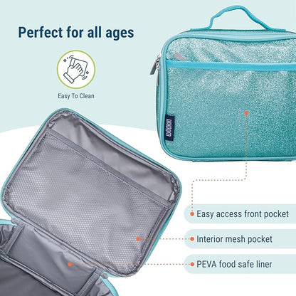 Wildkin Kids Insulated Lunch Box Bag for Boys & Girls, Reusable Kids Lunch Box is Perfect for Elementary, Ideal Size for Packing Hot or Cold Snacks for School & Travel Bento Bags (Blue Glitter)