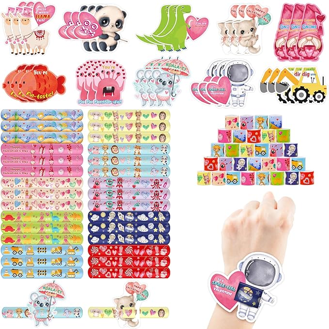 ceiba tree 30Pcs Valentine's Day Slap Bracelets with Cards Gifts for Kids Valentines School Classroom Class Classmates Exchange Prizes Party Favors Goodie Bag Stuffers