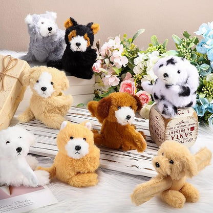 Jerify 8 Pcs 8 Inch Puppy Stuffed Animal Slap Bracelets for Kids, Plush Dog Wrist Cute Snap Bracelets in Bulk Valentine's Day Easter Birthday Gifts for Boys and Girls Party Favors