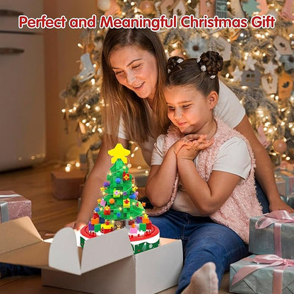 Christmas Tree Building Blocks Toy Building Sets, 542 Pcs Christmas Décor Building Kit with LED Light, Christmas Tree Toy Tabletop Christmas Ornament Xmas Gifts Stocking Stuffers for Kids Adults