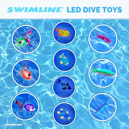 Swimline Original 4-Pack Diving Toys LED Light-Up Glowing Sea Animal Fun Pals Catch The Fish Retrieval Game for Swimming Pool & Bath Tub for Kids Multi Color Flashing Underwater Dive Practice Learn