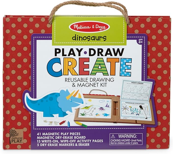Melissa & Doug Natural Play: Play, Draw, Create Dinosaurs Drawing Activity Set & Magnet Kit - Reusable Mess-Free Travel Activity
