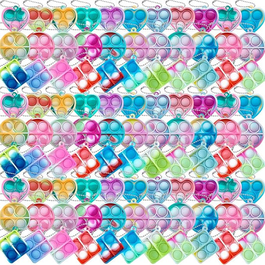 ONKULL Pop Fidget Keychain 90 Pack ,Mini Fidget Toys Bulk ,Sensory Toys for Kids ,Party Favors for Kids 4-8,8-12 Year ,Back to School Gifts for Classroom ,Birthday Goodie Bags Stuffers