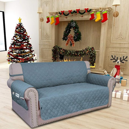 Easy-Going Sofa Slipcover Loveseat Cover Waterproof Couch Cover Washable Sofa Cover for 2 Cushion Couch Non-Slip Fabric Furniture Protector with Pocket for Pets Kids Dog Cat (Loveseat, Light Blue)