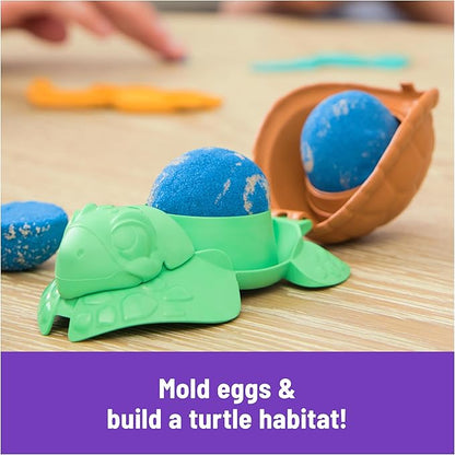 Kinetic Sand, Project Planet Turtle Beach with 14oz Play Sand, Tools & Molds, Sustainably Minded Eco Friendly Materials, Sensory Toys for Kids