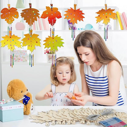 gisgfim 16 Pack Fall Wind Chime Kits for Kids Make Your Own Maple Leaves Wind Chime Wooden DIY Arts and Crafts for Thanksgiving Autumn Party School Classroom Decorations Supplies Birthday Favor