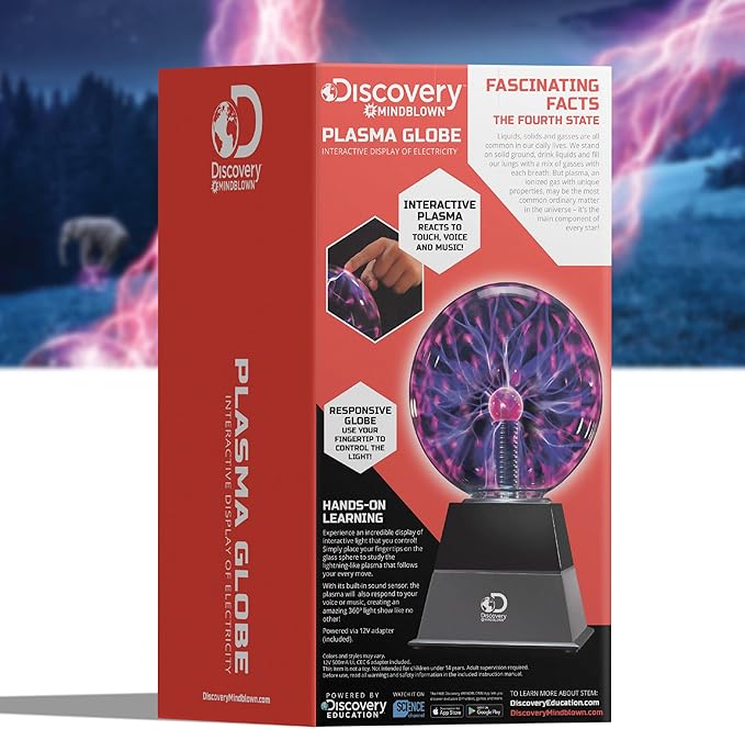 Discovery™ Plasma Globe Lamp, Touch & Sound Sensitive Lightning, Interactive Electric Plasma Ball for Hands-On STEM Learning, Plug-in Bedroom & Desktop Decorative lamp