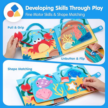 hahaland Ocean Busy Book for Toddlers 1-3, Montessori Toys Sensory Activity Busy Board, Travel Toy for 1 2 3 Year Old Boys Girls, Educational Fine Motor Skills Learning Toy, Toddler Birthday Gift