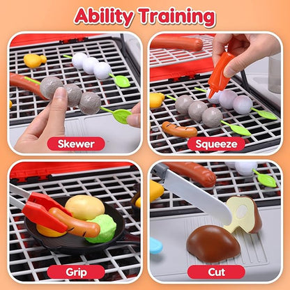 CUTE STONE Kids BBQ Grill Playset, Kitchen Toy Set, Realistic Smoke, Sound & Light,Kitchen Grill Playset,Toy Kitchen Accessories, Indoor Outdoor Interactive Pretend Play Toys for Boys Girls, 23.6" H