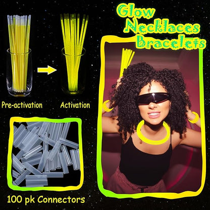 100 pk 8" Yellow Glow Sticks Bulk Party Favors, Light up Glow Necklaces & Bracelets in the Dark Party Supplies For Christmas Halloween Birthday Neon Party (100 * Yellow)